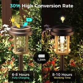 XMCOSY+ Solar Pathway Lights Outdoor, 6 Pack Solar Powered Garden Lights, 20 LM LED Glass Landscape Lights, Waterproof Lighting for Garden Yard Landscape Driveway Walkway
