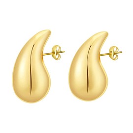 Chunky Gold Hoop Earrings for Women，Gold Statement Trendy Teardrop Cubic Zirconia Hoops Earrings (gold（01）)