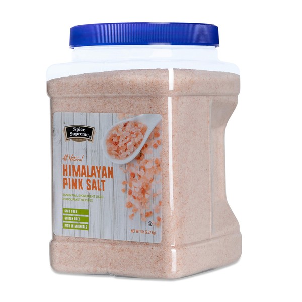 Spice Supreme Pure Himalayan Pink Salt | Pure Crystal Natural Minerals and Nutrients | Natural and Kosher | Fine Grain 5 LB