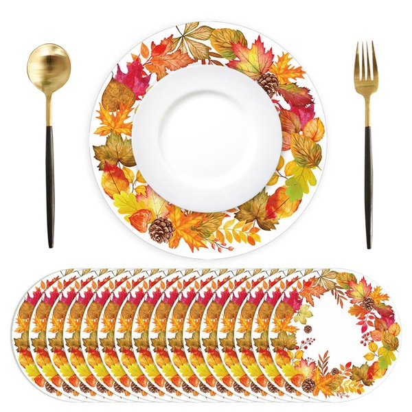 50Pcs Fall Maple Leaf Placemats 13.4 Inch Thanksgiving Decorative Round
