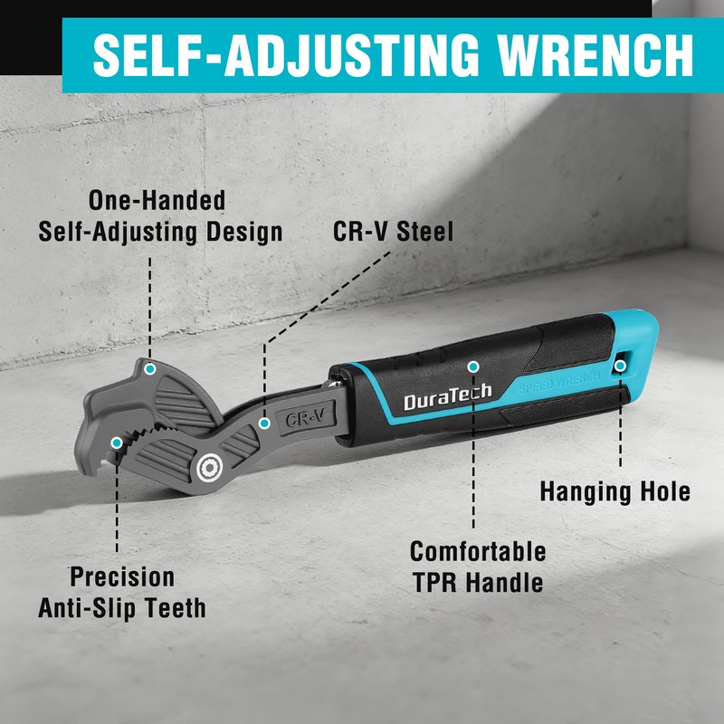 DURATECH 8-Inch Self-Adjusting Wrench, Multifunctional Self-Locking Wrench, Adjustable Size 3/8"-1"(9-25mm),