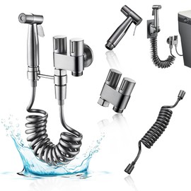 Toilet Faucet Splitter 2 Way Double Faucet Adapter for Toilet, 1-in-2-Out Dual Control Valve Handheld Bidet Sprayer Toilet Bathroom, Faucet Bidet Sprayer for Toilet (Silver)