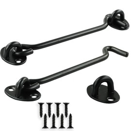 Hook and Eye Latch Barn Door Latch, 2 Pcs Stainless Steel Heavy Duty Solid Thicken Gate Latch, Cabin Easy Lock for Door Gate Window Closet Shed (6 Inch, Black)