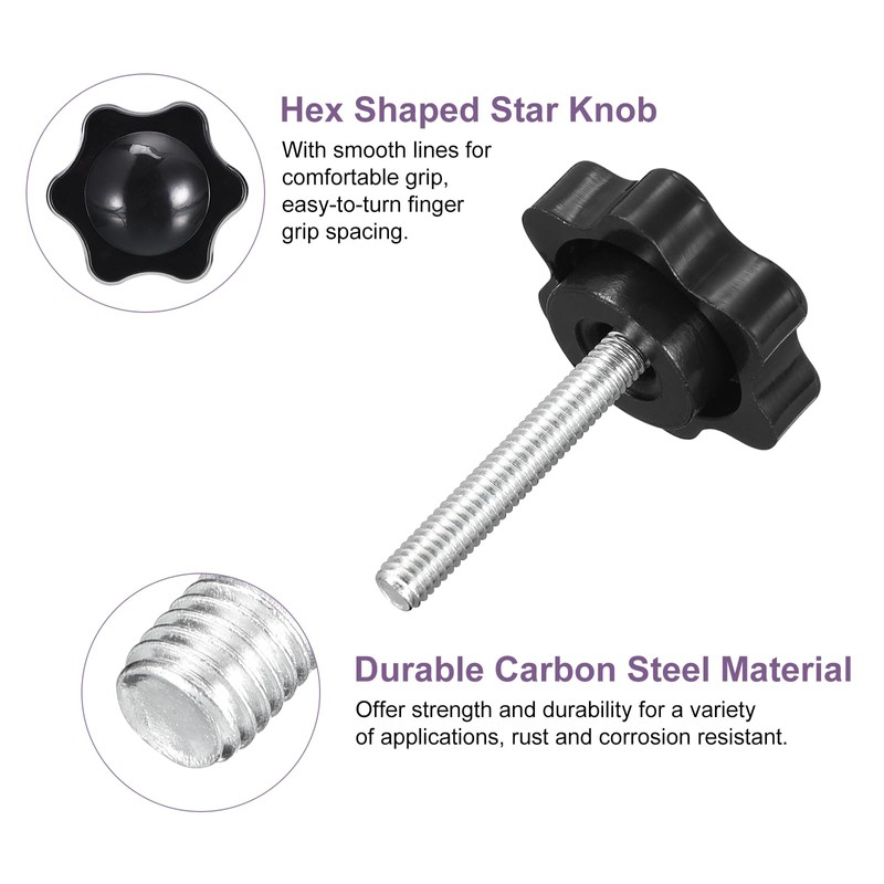 sourcing map 6Pcs M4 x 25mm Star Knobs, Plastic Hex