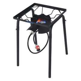 Flame King FK-100KSB Heavy Duty 100,000 BTU Propane Gas Single Burner Bayou Cooker Outdoor Stove for Home Brewing, Turkey Fry, Maple Syrup Prep, Cajun Cooking, 100K Tall, Black