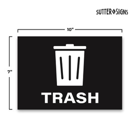 Trash Stickers, Self Adhesive Weatherproof Vinyl Stickers, Black, 7" x 10" (Pack of 4)