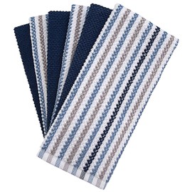 Premium Kitchen Towels (16”x 26”, 6 Pack) | Large Cotton Kitchen Hand Towels | Popcorn Striped Design | Dish Towels | 430 GSM Highly Absorbent Tea Towels Set with Hanging Loop | Blue