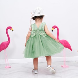 Miipat Toddler Girls Butterfly Dress Sleeveless Fairy Baby Layered Tulle Birthday Party Dresses(DillGreen,4-5T)