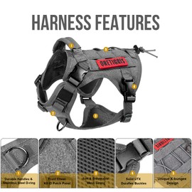 OneTigris Dog Harness, Breathable, Easy to Put on and Take Off, Adjustable Size, Pull Prevention, Won't Run, Molle Compatible, Nylon, For Walks, Training, Stylish