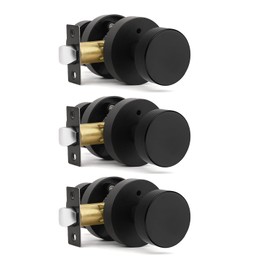 Orger Matte Black Privacy Door Knobs Interior, Zinc Alloy Keyless Black Door Knobs with Lock for Bedroom and Bathroom, Knurled Heavy Duty Round Base Modern Doorknobs, 3 Pack