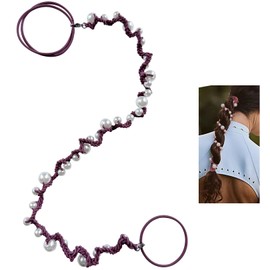 Cute Pearl Hair Ties for Women 25" Hand Braided Sport Ponytail Holders Long Pony Tail Wrap for Workouts, Daily Use, Beach,Swim,Surf,Diving Tangle Free Hair Accessories for Thick Curly Hair(Purple)