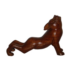 Brave Wings Hand Carved Wooden Cat ~ Stretching Cat 19.5cm Long ~ Ornament Sculpture Figurine Statue Unique Table Decoration Home Decor ~ 5177