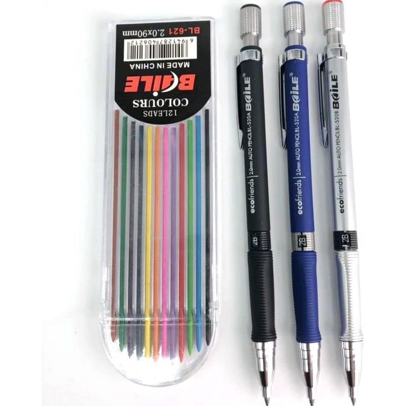 Zhhuoc 1Pc Black Mechanical Pencil 2.0mm 2B Automatic Pencils, Lead