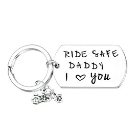 Nfyxcaz Biker Ride Safe Keychain Father's Day Gifts Motorcycle Keychain New Driver Keyring for Daddy from Daughter Son Christmas Birthday Gifts for Dad