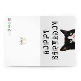 Black and White Cat Happy Birthday Card - Playful Cat Lettering, Special Birthday Wishes for Cat Lovers, Blank Inside for a Personal Touch