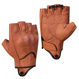 Harssidanzar Mens Motorcycle Gloves Half Finger Goatskin Leather Gloves GM037CA, Tan, Size Large
