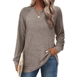 Saloogoe Womens Long Sleeve Tops Fall Shirts 2025 Loose Fit Sweatshirts Business Casual Outfits Teacher Coffee S