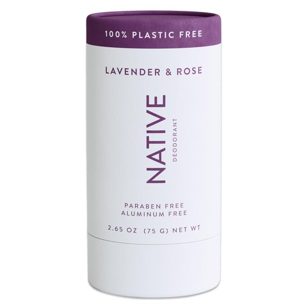 Native Plastic-Free Deodorant | Natural Deodorant for Women and Men, Aluminium Free with Baking Soda, Probiotics, Coconut Oil and Shea Butter | Lavender and Rose