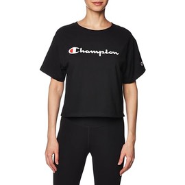 Champion womens Cropped Tee, Script Logo T Shirt, Black-550757, Small US