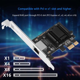 GINTOOYUN 5Gb PCI Network Card 2.5Gbps/1Gbps/100Mbps PCI Ethernet Interface Adapter 100Mbps Express 3.1（8GT/s） Ethernet Card Converted to Ethernet RJ45 LAN Port,Supports Windows/Linux