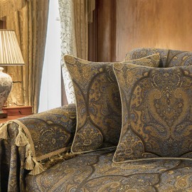 Loom and Mill Luxury Jacquard Sofa Arm Covers 2 PCS, Classic Antique Couch Armrest Cover with Tassels, Non-Slip Furniture Protector for Chair Sofa Recliners Couch Dogs Pets, Bronze Gold, 20x24in