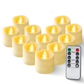 5plots 400+ Hour Remote Control Flameless Votive Candles, Flickering Battery Operated LED Tea Lights, 2/4/6/8H Timer for Wedding, Table, Halloween, Christmas Decorations-Ivory (12 Pack)