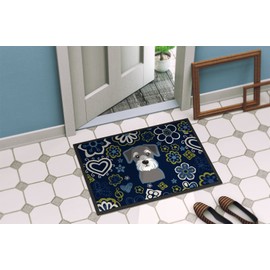 Caroline's Treasures BB5057MAT Blue Flowers Schnauzer Indoor or Outdoor Mat 18x27, 18H X 27W, Multicolor