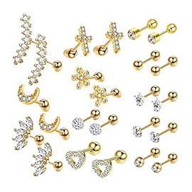 24x de aretes de cartílago posterior plana Tiny Fashion Barbell Regalos de para oreja para, ORO