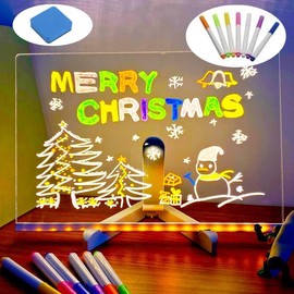 LED Note Board with 7 Colors Pen, Magic Note Board Glowing Acrylic Message Marker Board with Light, LED Drawing/Writing Board Light Up Dry Erase Board with Stand for Office School Home