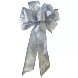 Dogwood Farm Market Large 10" Hand Made Metallic Silver Wired Bow - Christmas Winter Wreath Shimmer