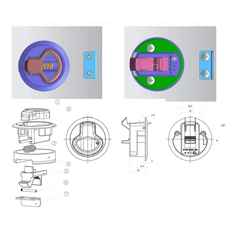 ADrivWell 4PC Round Slam Latch Hatch Push-to-Close Latch Nylon Flush