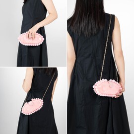 DUBELIE Clutch Bag for Women Oval Beads Evening Bag Acrylic Bag for Wedding Prom Party Crossbody Purse with Cahin Strap, Pink, Small