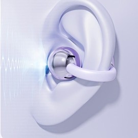 BEVCEFCC Open Ear Headphones Bluetooth 5.4 Clip On Headphones Wireless Headphones Sport Air Line Bone Sound Headphones Sport with Ear Clip Digital Display LED for Jogging / Running (Purple)