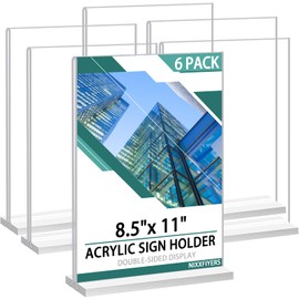 NIXXFIYERS 6 Pack Acrylic Sign Holder 8.5 x 11, Double Sided T Shape Flyer Holder Clear Table Signs Stand Plastic for Picture Paper Card Home Office Menu Retail Show Fair