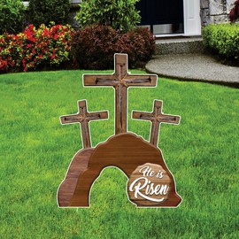 Voila Print Happy Easter Yard Sign Cutout - Easter Cross Yard Decorations for Happy Easter He is Risen Religious Yard Sign Decorations With Metal Stakes, VP4656