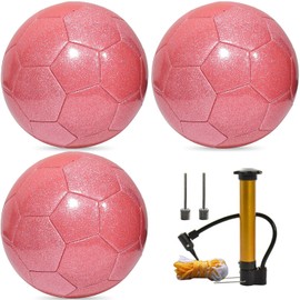 DHYLRICHER 3 Pack Glitter Soccer Ball Set with Pump – Size 4 Pink Training Balls for Youth, Teens, and Adults – Soft Practice Ball for Beginners