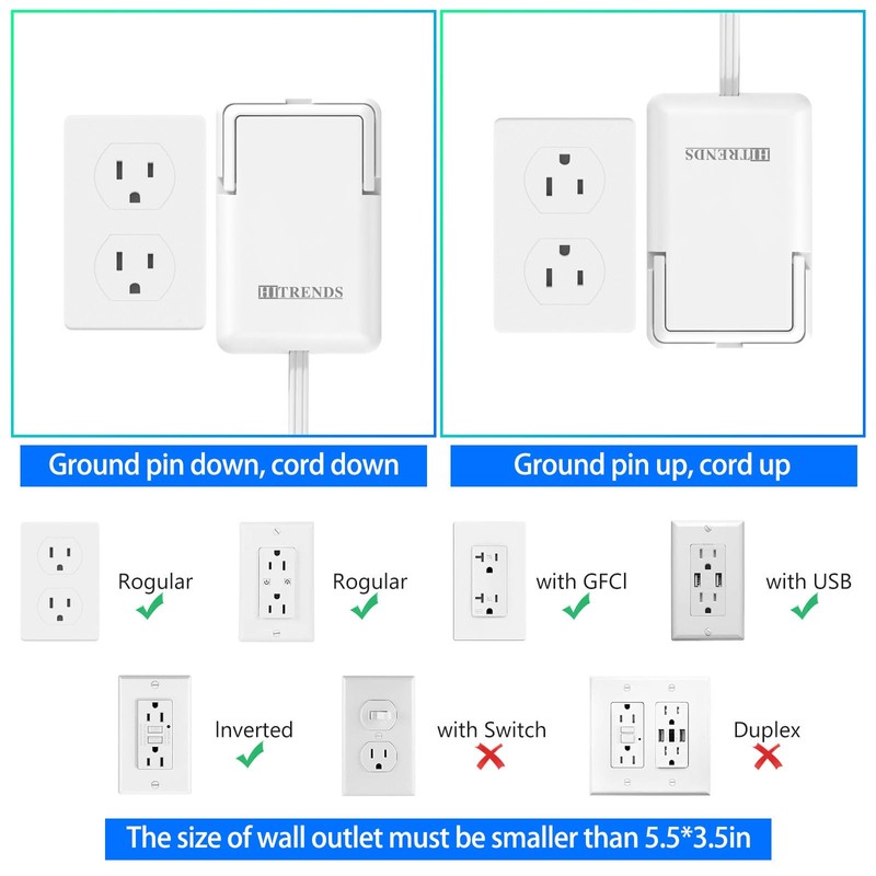 6FT Ultra Flat Plug Dual Extension Cord with 6 Outlets,