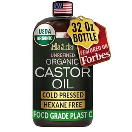 Ella & Eden Organic Castor Oil – Cold-Pressed Hexane-Free Unrefined - For Hair Growth, Skin and Face - USDA Certified & 100% Pure - 32 fl oz