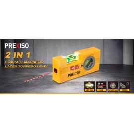 PREXISO 2-in-1 Line Laser Level -Mini Torpedo Level w/Light 3-3/4 inch Rotatable