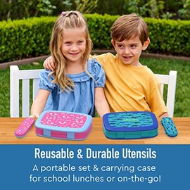 Bentgo - Juego de utensilios para niños, tenedor, cuchara y estuche de plástico reutilizable, materiales sin BPA, asas de fácil agarre, apto para lava