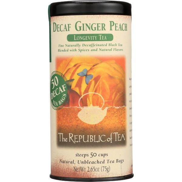 The Republic of Tea Decaf Ginger Peach Black Full-Leaf Loose Tea 3.5 Ounce Tin | Steeps 50 Cups