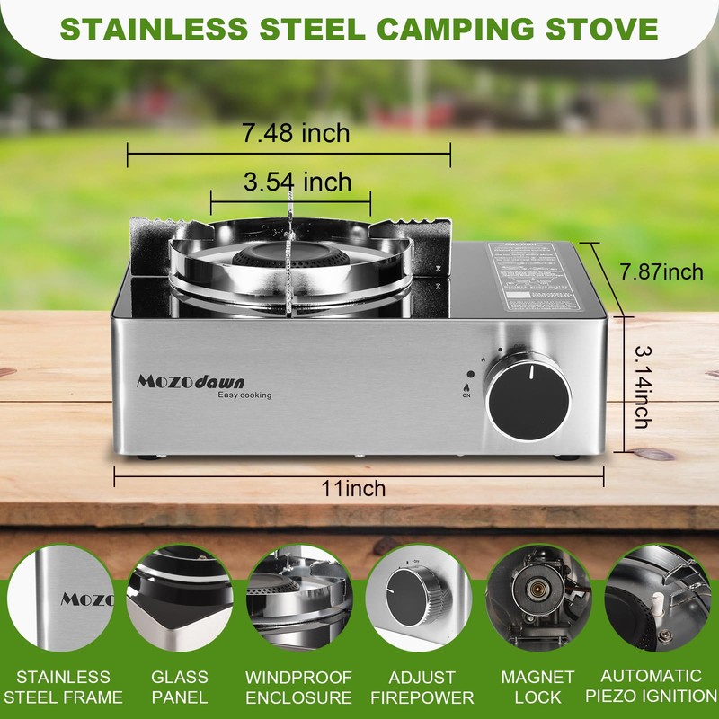 MOZODAWN Portable Gas Stove with Case, 12000 BTU Butane Stove