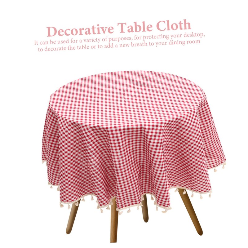 GRIRIW Decorative Checkered Round Tablecloth with Tassel Blend for Dining