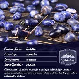 SigMntun Polished Sodalite Crystals - 72 Pcs, 0.5" 10 oz Handpicked Natural Tumbled Gemstones Rocks, Pebbles for Reiki, Chakra, Healing Home Decor