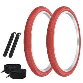 PRO+ Pair of Bicycle TIRE 24" X 1.75" RED/RED SIDEWALL COMP III Tread (2) Tires W/Tubes & TIRE LEVERS BMX Bike P-104A