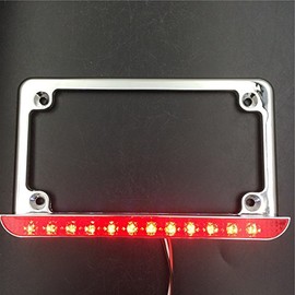 NBX- Chrome 7" x 4" Flat License Plate Frame Bracket Tag Holder w/ 6" LED Bar For Compatible with Universal/Suzuki/Yamaha/Kawasaki/Harley