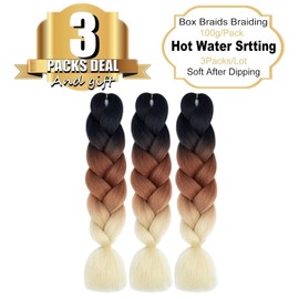 TENGSHUO FLY Black to Bight Brown to Beige Braiding Hair 3 Packs Synthetic Braid Hair Extensions Ombre Braiding Hair 24"or Box Braids Twist Crochet Braids(24"3Pack,Black to Bight Brown to Beige/C15)