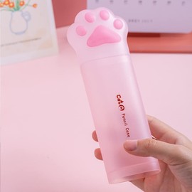 MROOFUL Cute Cat Paw Pink Pencil Case with Eraser Sharpener Correction Tape for Girls Stationary Secondary School Large Capacity