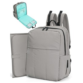 MOMINSIDE Diaper Bag Backpack with 15 Pockets, Quilted Baby Bag for Boys Girls, Baby Registry, Large Changing Pad, Stroller Straps, Lightweight,Grey
