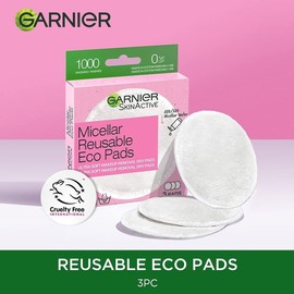 Garnier Mizellar Reusable Makeup Remover Eco Pads, 3 Microfibre Pads, Suitable for All Skin Types, 0 Waste Environmentally Friendly Pads, Ultra Soft 100% Polyester, Up to 1000 Washes per Pad